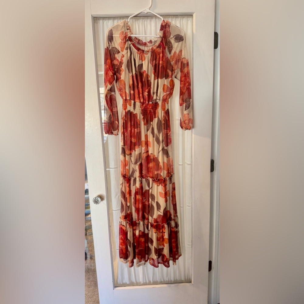 NWT Kate and Lily Maxi Flowy Dress Size 10 Medium Hippie Natural